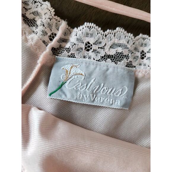 Vintage Cest Vous By Verena Pink Long Nylon Robe & Gown 2pc Set Euc - Picture 8 of 9